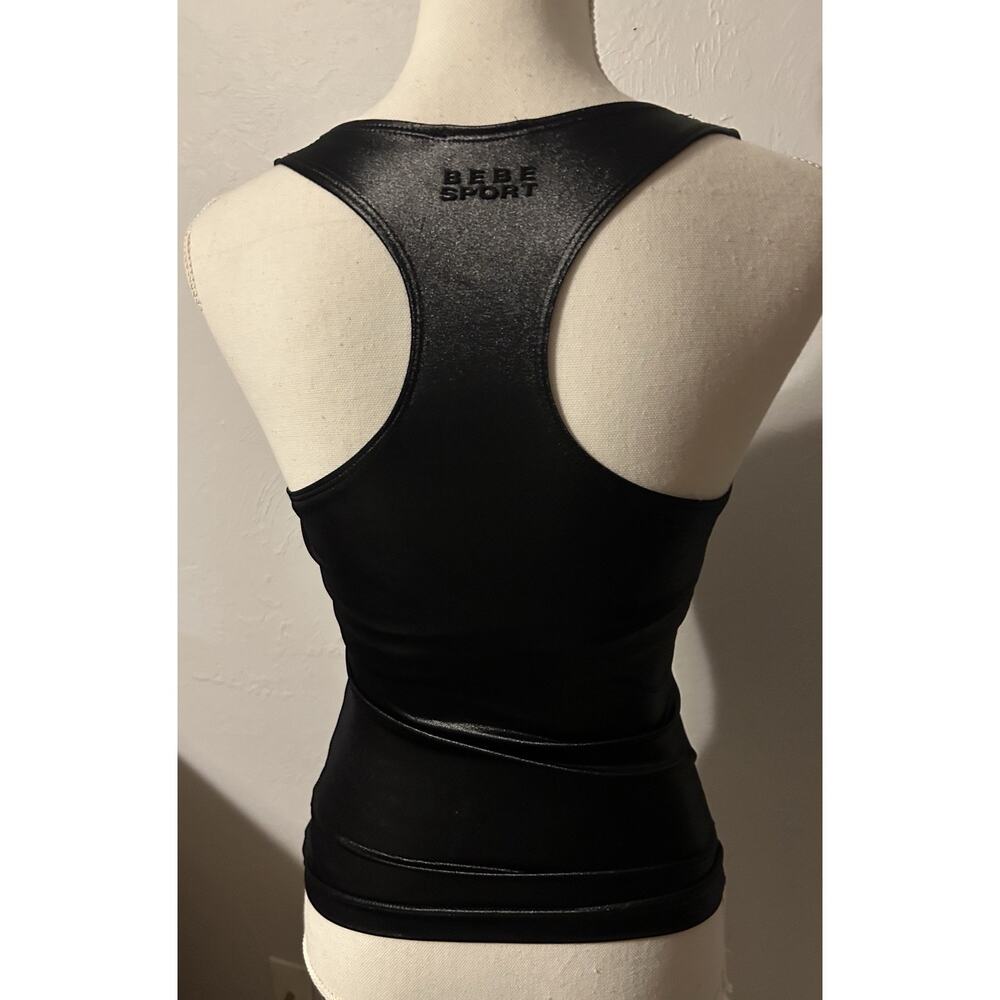 Bebe Sport Vintage Tank Top M Y2K Faux Leather Liquid Look Racerback Made in USA